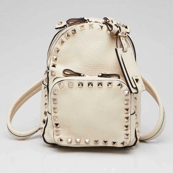 Valentino White Pebbled Leather Rockstud Mini Backpack Bag - Picture 1 of 11